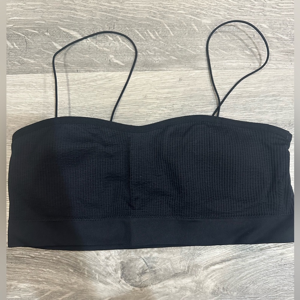 Garage Black Ribbed Cropped Bra Top